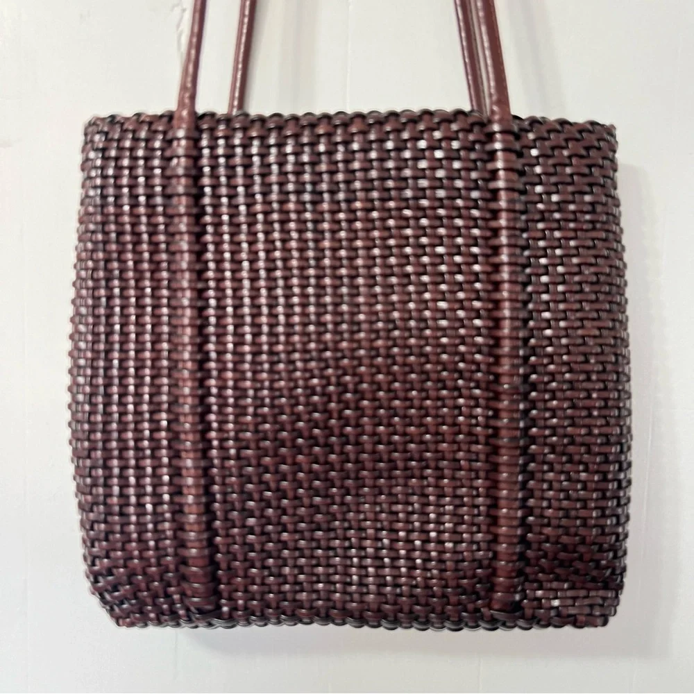 Vintage 90’s Nine West Brown Woven Weaved Leather Boho Retro HandBag Pocketbook - Picture 13 of 15